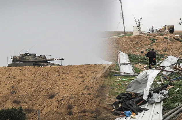 İşgâlci İsrail'den Gazze için savaşan İzzeddin el-Kassam Tugaylarına ait bölgeyi tank atışıyla vurdu