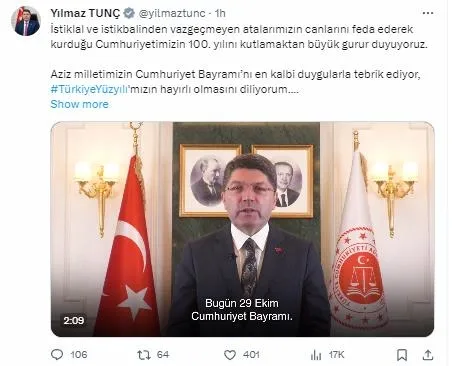 baskan-erdogandan-cumhuriyetin-100uncu-yil-donumu-mesaji-canigonulden-tebrik-ediyorum-1698564945885.jpeg Başkan Erdoğan'dan "Cumhuriyetin 100’üncü yıl dönümü" mesajı: Cumhuriyetimizi daha da güçlendirerek yeni asrına hazırlamanın gayreti içindeyiz-14