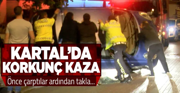 Son dakika: Kartal'da gece yarısı facia gibi kaza! Önce çarptılar ardından takla attılar