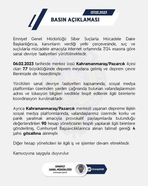 Deprem üzerinden provokasyona geçit yok: 4 şüpheli gözaltına alındı! İfadesi ortaya çıktı-1