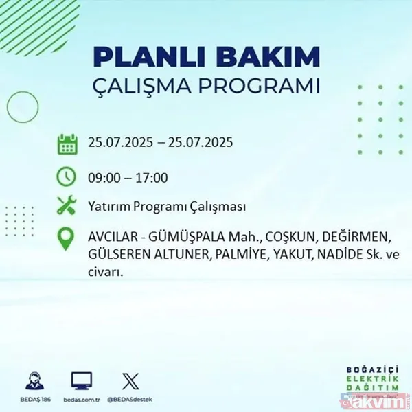 ⬜25 Temmuz İstanbul'da Elektrik Kesintisi