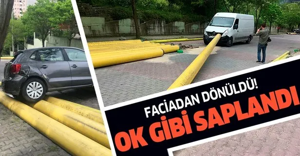 Kağıthane’de faciadan dönüldü! Kopan halat araca ok gibi saplandı