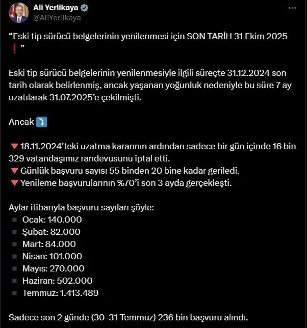 Bakan Yerlikaya'nın paylaşımı (Sosyal medya)