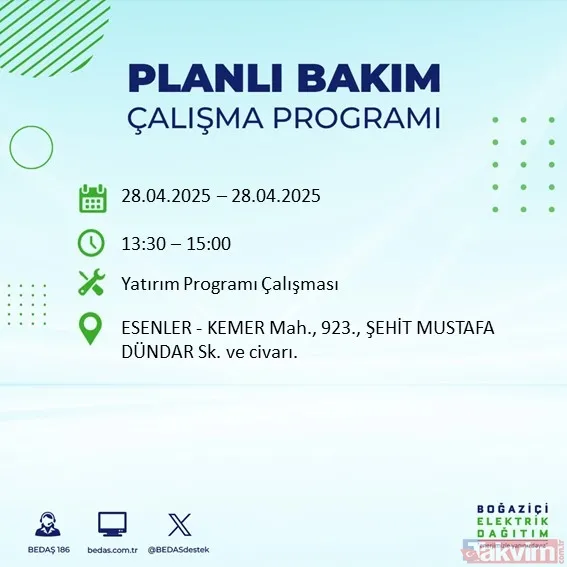 İSTANBUL ELEKTRİK KESİNTİSİ: BEDAŞ 28 Nisan 2025 Pazartesi elektriklerin gideceği ilçeleri duyurdu - 50