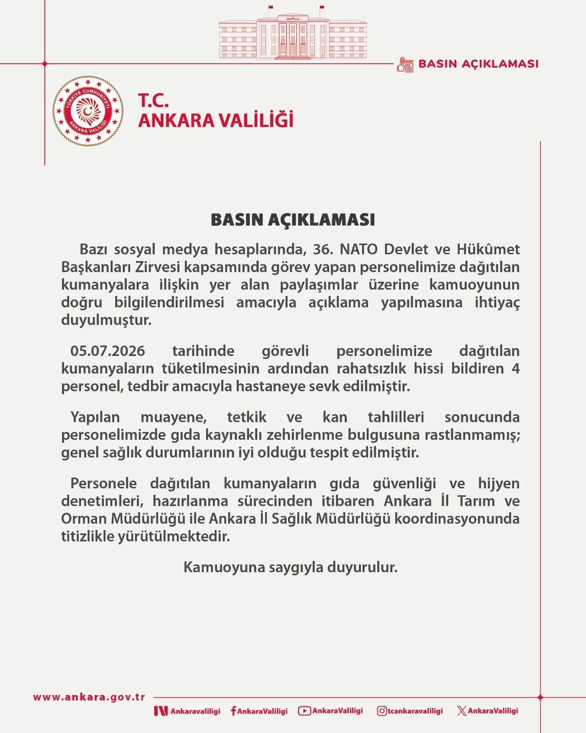 1783280052252.jpeg NATO Zirvesi'nde görevli 4 personelin rahatsızlanması üzerine Ankara Valiliği'nden resmi açıklama: Zehirlenme yok-2