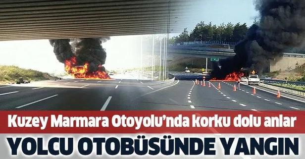 Kuzey Marmara Otoyolu’nda korku dolu anlar! Yolcu otobüsünde yangın çıktı
