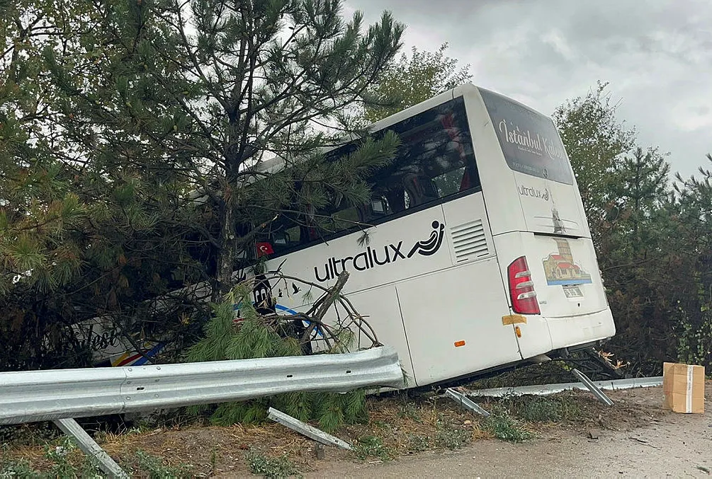 Yolcu otobüsü ağaçlık alana girdi
