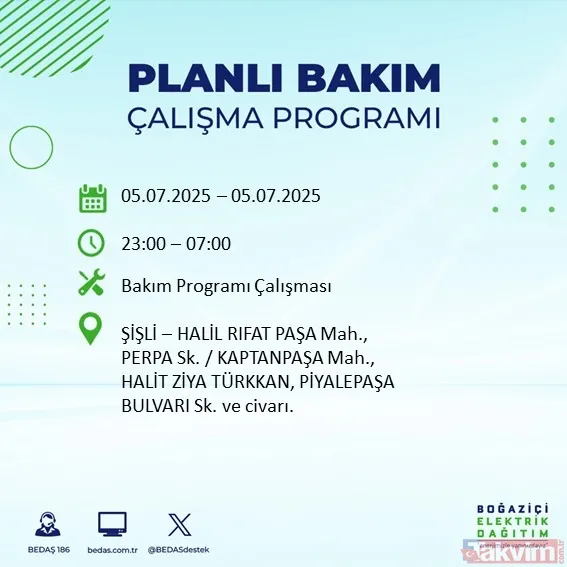 ↪5 Temmuz Cumartesi İstanbul Elektrik Kesintisi