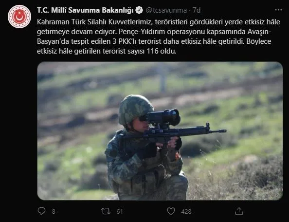 SON DAKİKA: MSB duyurdu: 3 terörist daha etkisiz hale getirildi-1