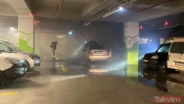 Seyir halinde motor bölümünden alev aldı! Büyük Çamlıca Camisi'nin kapalı otoparkında araç yangını - 9
