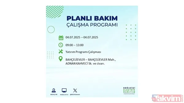 4 Temmuz'da İstanbul'da Elektrik Kesintisi Yaşanacak İlçeler