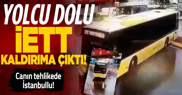 İETT'nin vukuatları bitmiyor! Bu sefer adres Sultanbeyli! Yolcu dolu İETT otobüsü kayarak kaldırıma çıktı