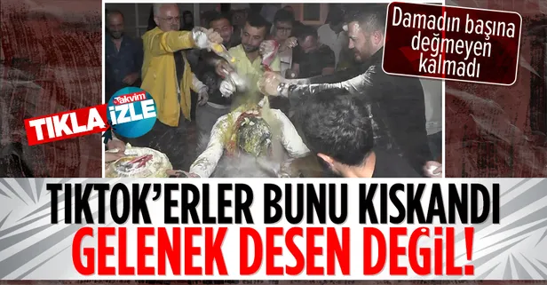 Amasya'da TikTok gençliğini kıskandıran video! Damadın başına önce yumurta, sonra un, yağ ve sirkeli su ile vurdular