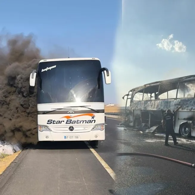 Siverek’te yolcu otobüsü alev alev yandı! Faciayı sürücü önledi