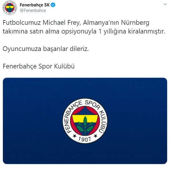Son dakika: Fenerbahçe Michael Frey'in Nürnberg'e kiralandığını açıkladı-1