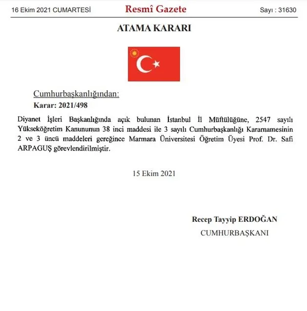 Son dakika: İstanbul'ün yeni müftüsü Prof. Dr. Safi Arpaguş oldu-1