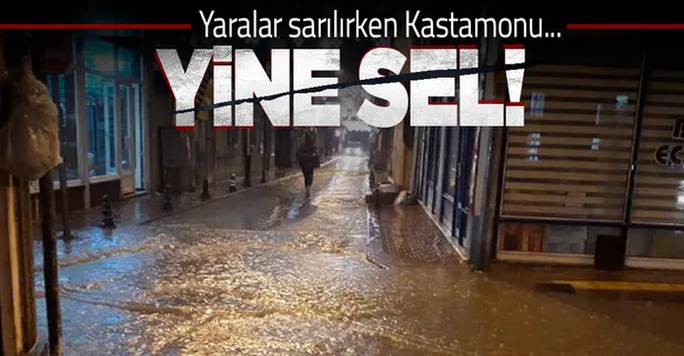 Kastamonu'da yine sel! Cami ve iş yerlerlerini su bastı