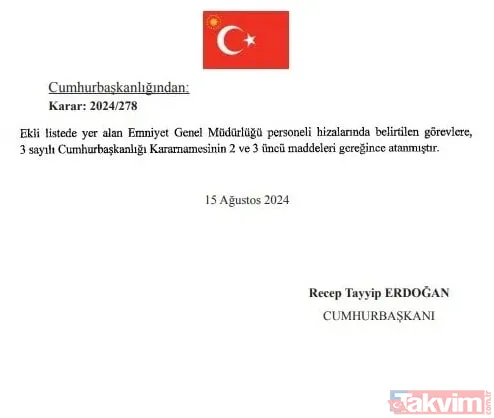 Başkan Erdoğan imzaladı: Atama kararları Resmi Gazete'de! Emniyet Genel Müdürlüğü ve Jandarma Genel Komutanlığı'na yeni isimler - 15