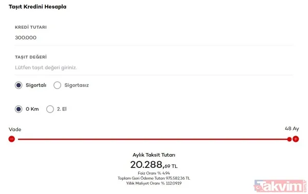 Akbank, Garanti, İş Bankası, Kuveyt Türk... 2. el taşıt kredisi hesaplama! 250,300,400 bin TL için faiz oranı çıktı! - 2