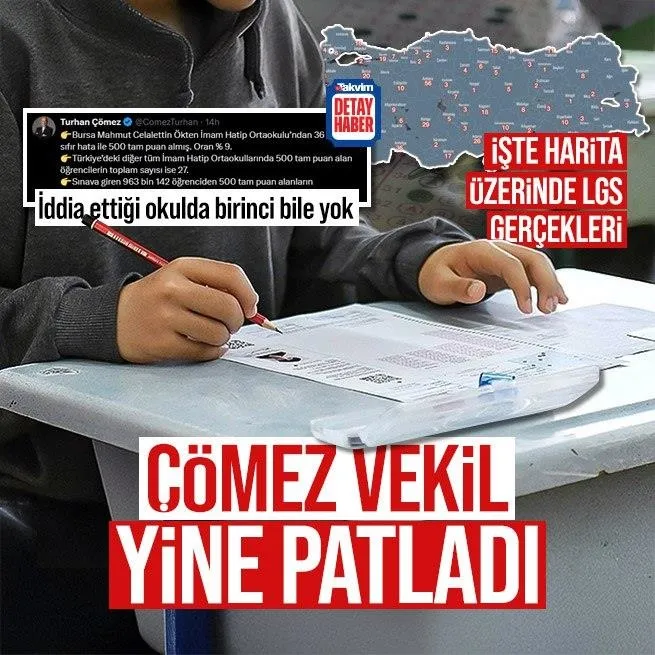 LGS yalanı çöktü! İYİ Partili Çömez’in 36 birinci çıktı dediği Bursa Mahmut Celalettin Ökten İmam Hatip Ortaokulunda birinci yok