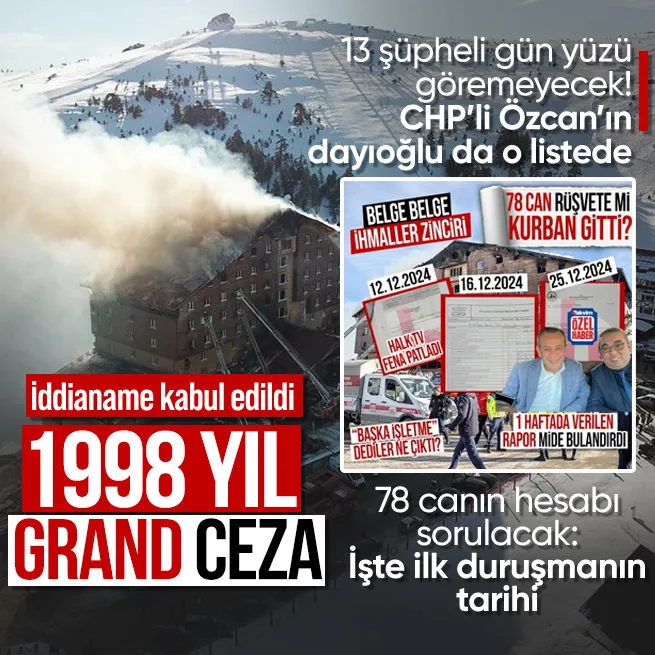 Kartalkayadaki otel yangınında iddianame kabul edildi: 13 şüpheli hakkında 1998er yıl hapis talep ediliyor