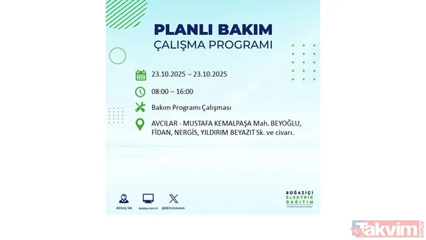 ↪23 Ekim 2025 İstanbul merkezli elektrik kesintisi yaşanacak ilçe, mahalle ve sokaklar↩