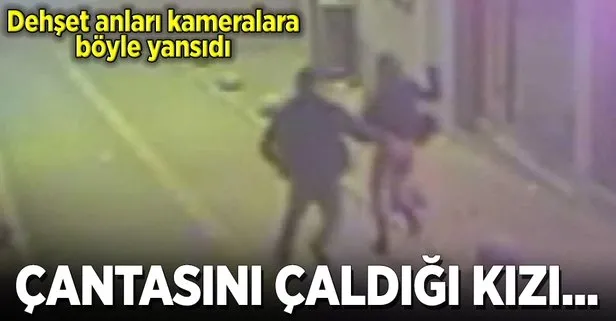 Dehşet anları... Çantasını çaldığı genç kızı yerde sürükledi!