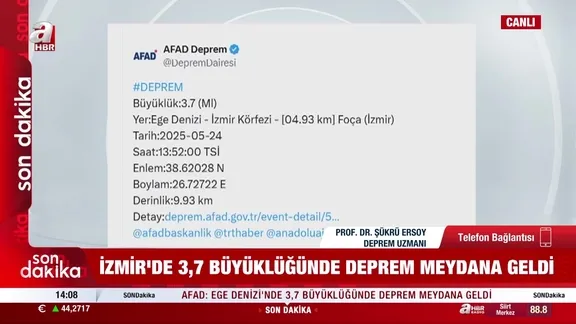 İzmir'de 3.7 büyüklüğünde deprem!