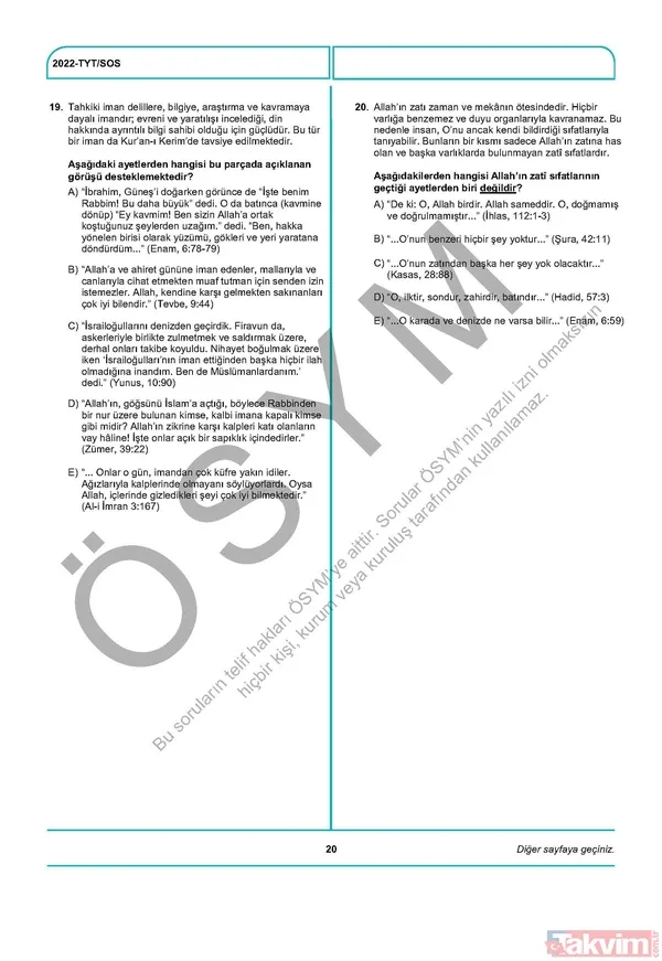 YKS TYT FUL A-B-C-D kitapçığı soru ve cevap anahtarı! 2022 YKS TYT SORU VE CEVAPLARI PDF İNDİR! osym.gov.tr YKS TYT Türkçe, Sosyal Bilimler, Matematik, Fen, Coğrafya, Din cevap anahtarı! - 22