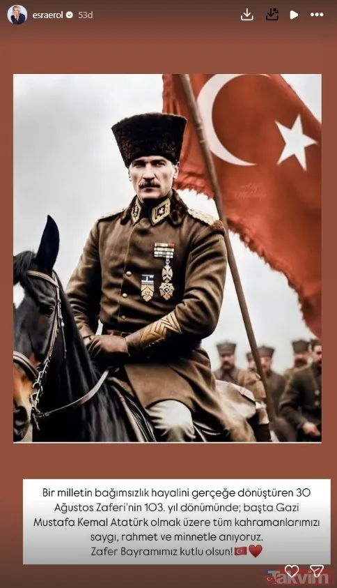 Ünlü isimlerden 30 Ağustos Zafer Bayramı’na özel paylaşımlar! Esra Erol, Müge Anlı, Seda Sayan... - 2