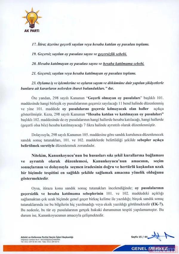 - "Sandık Sonuç Tutanakları Ysk Genelgesine Aykırı" İddiası Dilekçede, Sandık Sonuç Tutanakları İncelendiğinde Oy Pusulalarının Geçersizlik Ve Hesaba Katılmama...