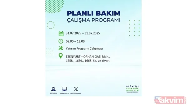 İstanbul'da bugün elektrik kesilecek mi? 31 Temmuz Perşembe elektrik kesintisi yaşanacak ilçeler hangileri? - 15