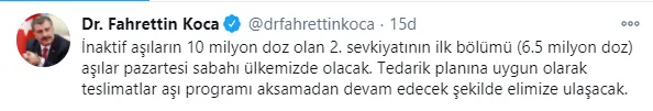 Son dakika: Sağlık Bakanı Fahrettin Koca'dan flaş koronavirüs aşısı açıklaması-1