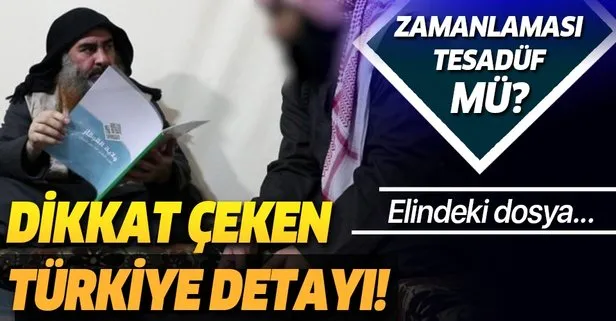 DAEŞ’in medya organında örgütün lideri Ebubekir el Bağdadi videosunda dikkat çeken Türkiye detayı! Elindeki dosyayı özellikle gösterdi