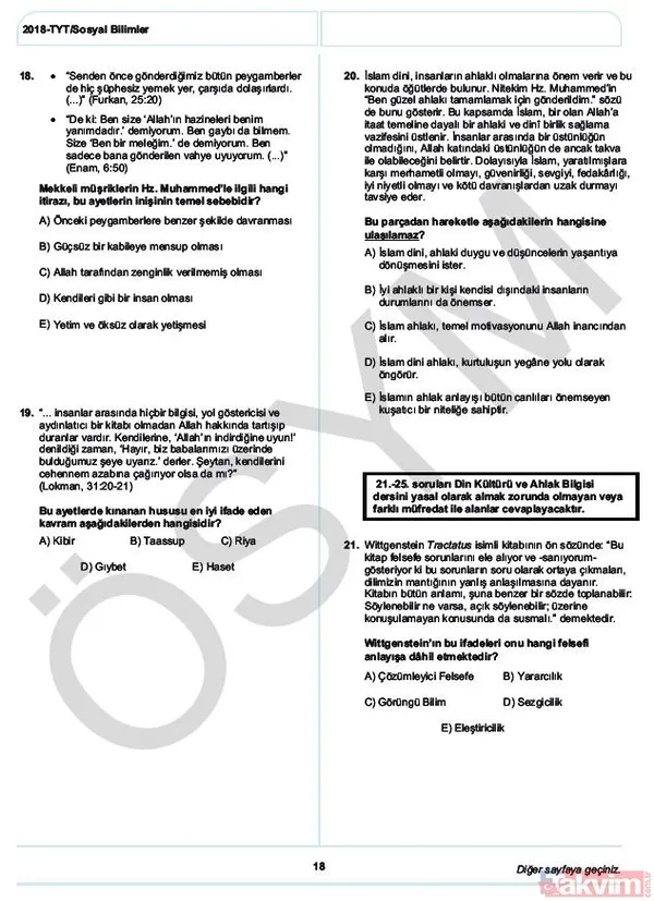 YKS çıkmış sorular ve cevaplar! 2018 YKS çıkmış sorular ve cevap anahtarı - 21