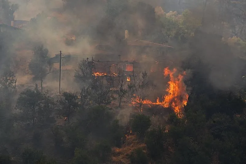 İzmir'in Ödemiş ilçesindeki orman yangınına müdahale sürüyor. (AA)