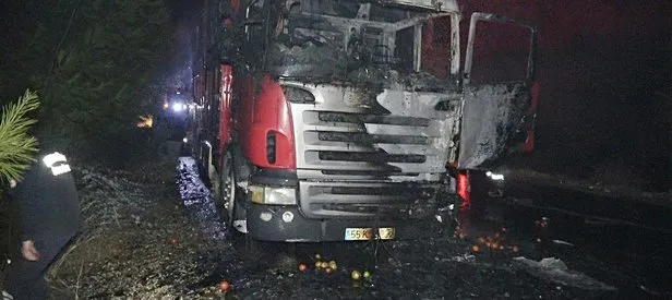 Mersin Erdemli ’de domates yüklü kamyon yandı!
