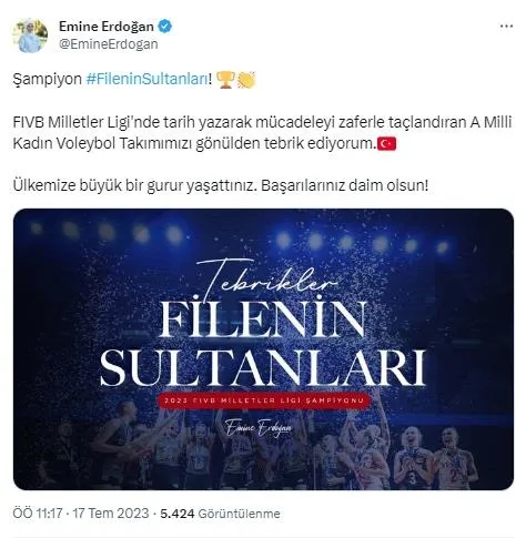 Son dakika: 'Filenin Sultanları'ndan tarihi başarı! A Milli Kadın Voleybol Takımı Milletler Ligi şampiyonu oldu... Başkan Erdoğan'dan tebrik mesajı!-11