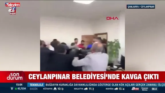 Ceylanpınar Belediyesi'nde tekmeli yumruklu kavga kamerada