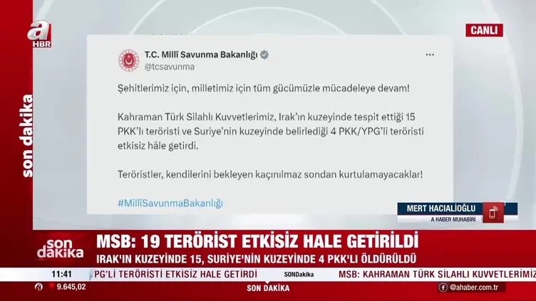 MSB: 19 terörist etkisiz hale getirildi