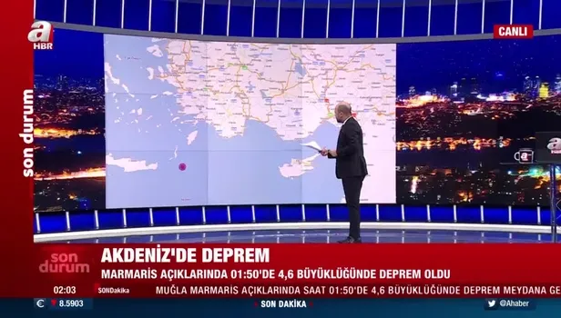 Muğla Marmaris açıklarında 4,6 büyüklüğünde korkutan deprem