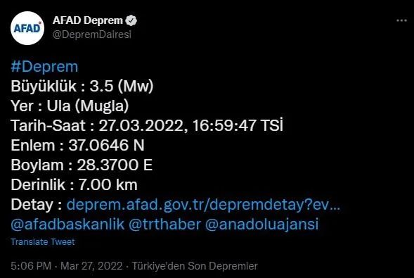 Son dakika: AFAD korkutan haberi duyurdu: Muğla'da 3.5 şiddetinde deprem-1
