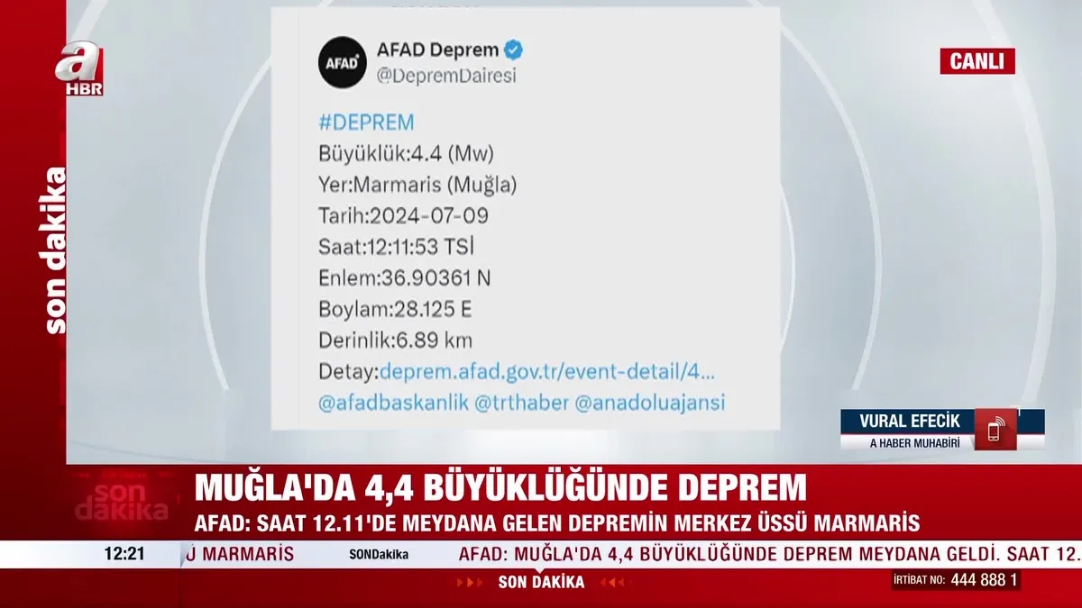 Muğla’da 4.4 büyüklüğünde deprem!
