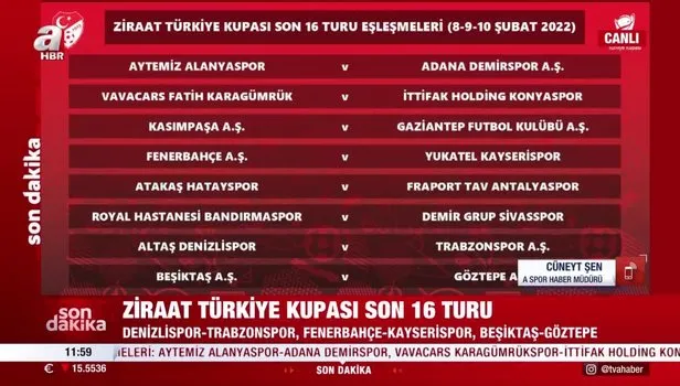 Ziraat Türkiye Kupası son 16 turu! İşte Trabzonspor, Fenerbahçe ve Beşiktaş’ın rakipleri…