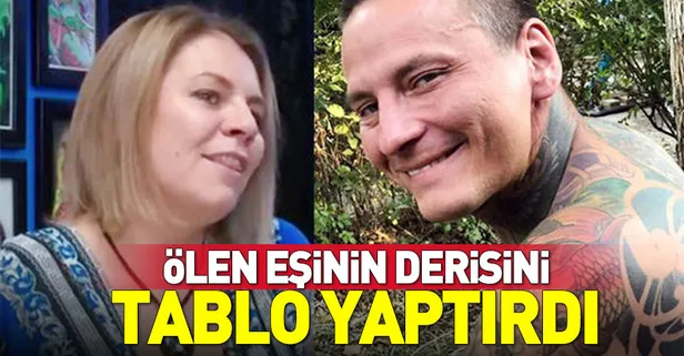 Ölen eşinin dövmeli derisini tablo yaptı