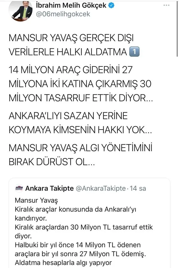 Mansur Yavaş'ın tasarruf açıklamalarına Melih Gökçek'ten sert tepki: Halkı aldatma!-4