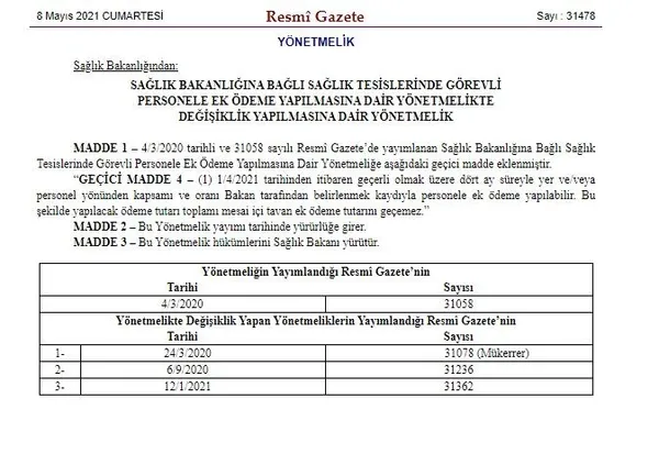 Son dakika: Resmi Gazete'de yayımlandı! Sağlık çalışanlarına 4 aylık ek ödeme yapılacak-1
