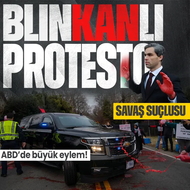 Filistin destekçisi göstericiler harekete geçti: ABD Dışişleri Bakanı Blinkenın aracına, Gazzede dökülen kanı temsilen kırmızı boya atıldı