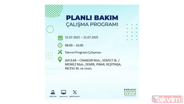 İstanbul'da bugün elektrik kesilecek mi? 31 Temmuz Perşembe elektrik kesintisi yaşanacak ilçeler hangileri? - 42