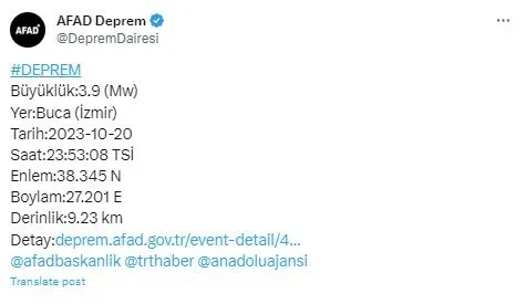 SON DAKİKA I AFAD duyurdu: İzmir'de 3.9 büyüklüğünde deprem oldu-2